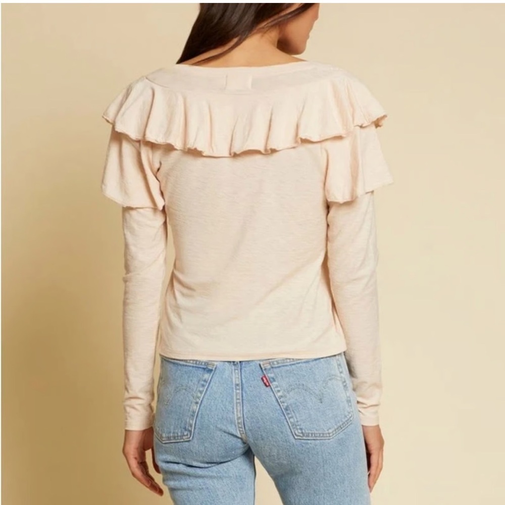 Nation LTD Kelsey Ruffled Romance V-Neck Tee Blouse - Cream/Antique Pink Size M - Picture 2 of 13